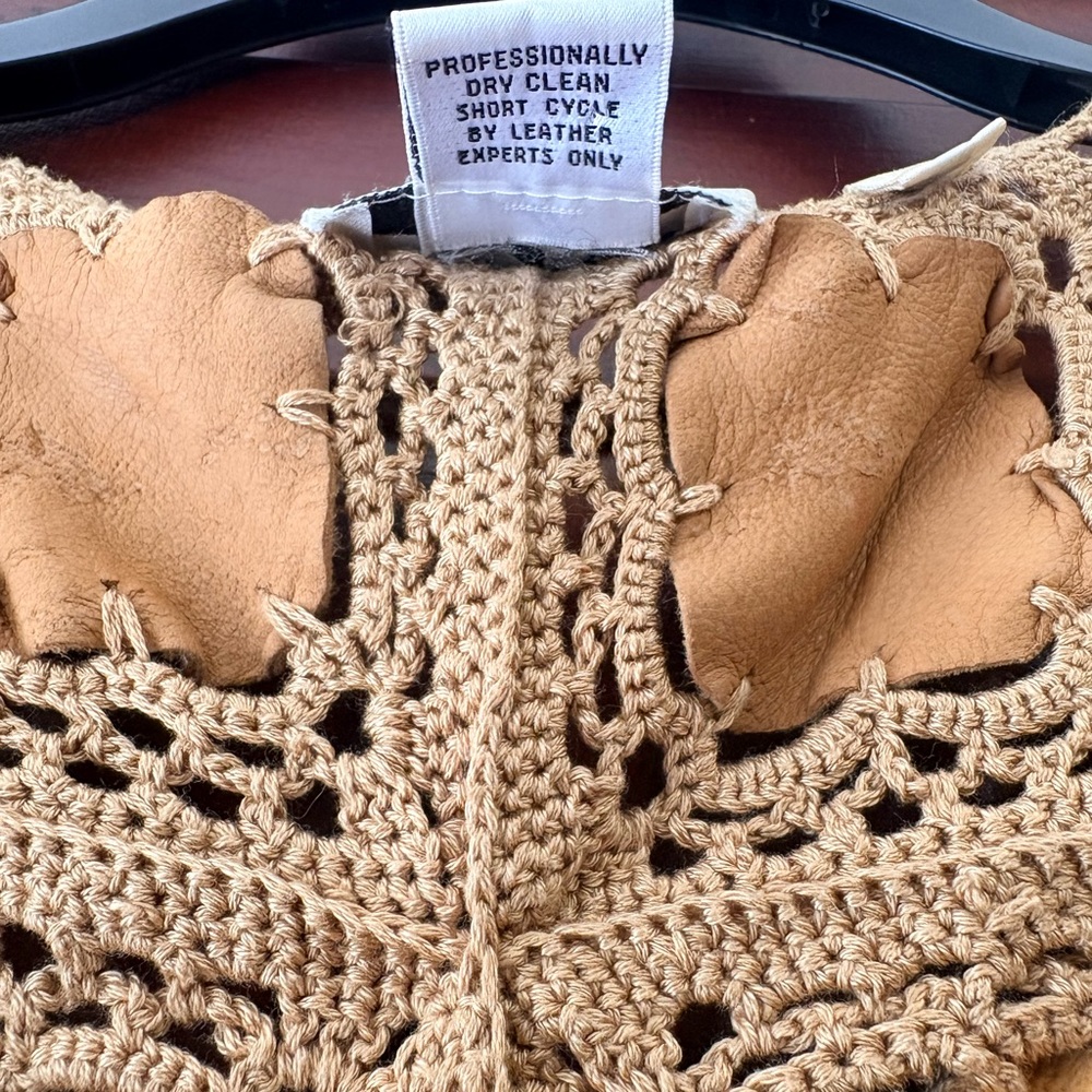 Vintage (90s) DKNY Jeans Crochet Patchwork Vest in Tan and Brown - Picture 5 of 12